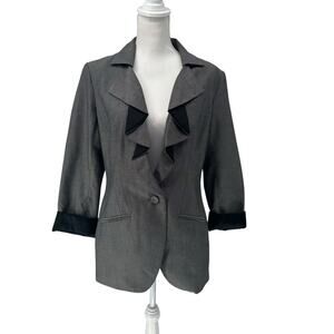 White House Black Market Gray Basketweave Ruffled Blazer Sz Medium